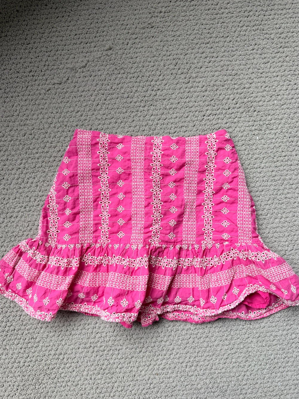 Le Lis Pink Mini Skirt with White Embroidery